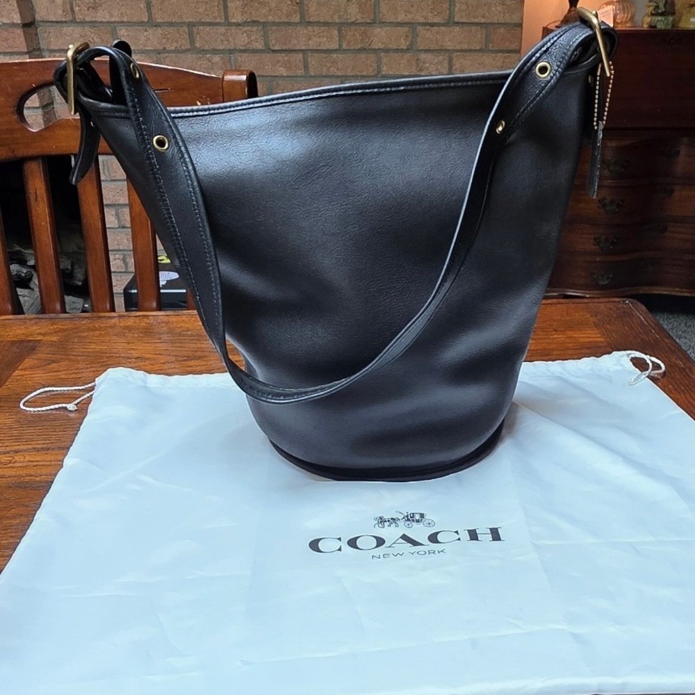Vintage Coach 9085 Large Duffle Sac Black Glove Tanned Leather USA Made ~1993